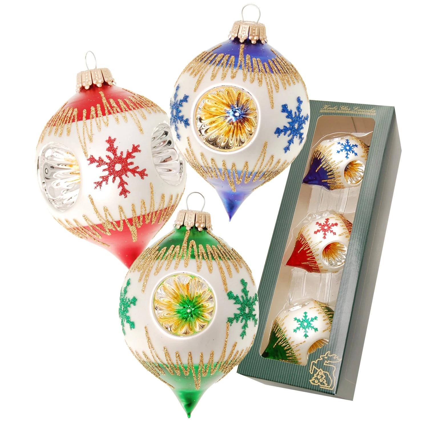 Krebs Glas Lauscha 6cm Zwiebel aus Glas mit Schneestern 4 Krebs Glas Lauscha 6cm Zwiebel aus Glas mit Schneestern – Bild 2