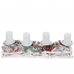 HWC Adventskranz länglich Holz Kerzen weiß - Mit Kerzen, weiß