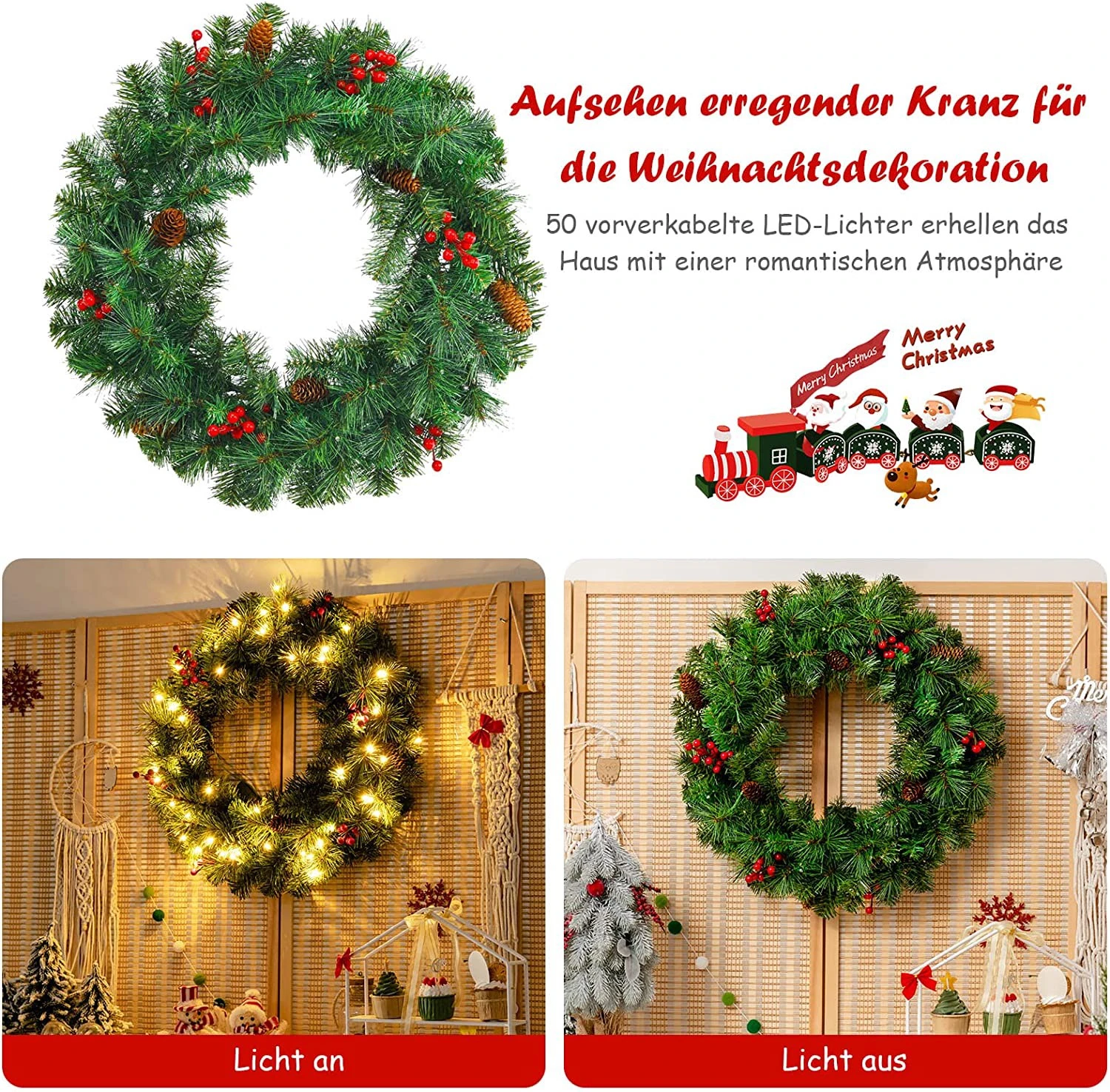 Costway 60cm künstlicher Weihnachtskranz LED 6 Costway 60cm künstlicher Weihnachtskranz LED – Bild 4