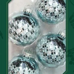 Krebs Glas Lauscha Eisblau 7cm Glaskugeln mit Karoband