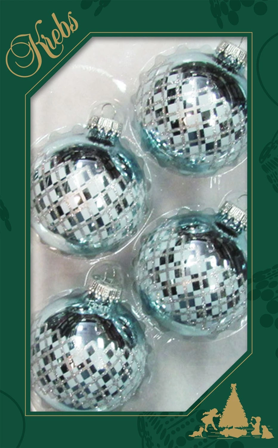 Krebs Glas Lauscha Eisblau 7cm Glaskugeln mit Karoband 3 Krebs Glas Lauscha Eisblau 7cm Glaskugeln mit Karoband