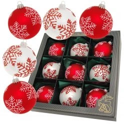 Krebs Glas Lauscha Rot/Weiß 8cm Glaskugelset 9-fach