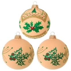 Krebs Glas Lauscha 8cm Glaskugel mit Ilex-Laub