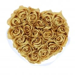 Relaxdays Weiße Rosenbox mit 18 goldenen Rosen -Günstiges Deko Geschäft 4a90d8b1adb444b5a78cacebf9f5ccc5