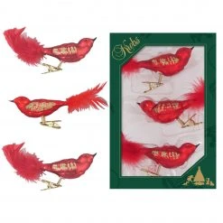 Krebs Glas Lauscha Weihnachtsrotrot 11cm Glasvögel auf Clip