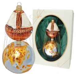 Krebs Glas Lauscha 18cm Doppelform Schiff auf Weltkugel