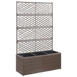 VidaXL Hochbeet mit Rankgitter Poly Rattan - vidaXL Hochbeet mit Rankgitter 3 Töpfe 83×30×130cm Poly Rattan Braun