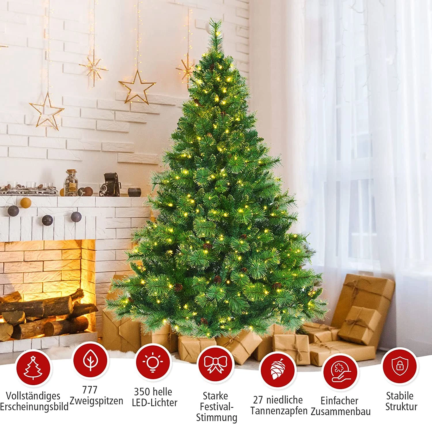 Costway 180cm LED Künstlicher Weihnachtsbaum 7 Costway 180cm LED Künstlicher Weihnachtsbaum – Bild 5