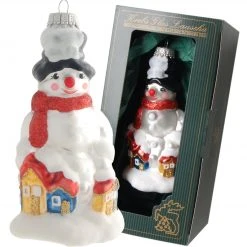 Krebs Glas Lauscha Weiß/Rot 12cm Schneemann, rotem Schal