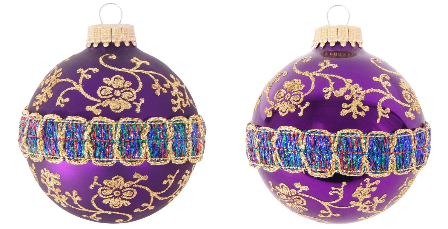 Krebs Glas Lauscha 7cm Glaskugel mit Glitterband & Borte 3 Krebs Glas Lauscha 7cm Glaskugel mit Glitterband & Borte