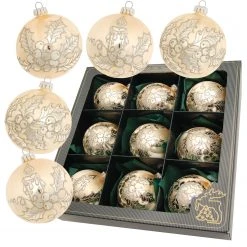 Krebs Glas Lauscha Eislack Gold 8cm Glaskugeln 9-teilig