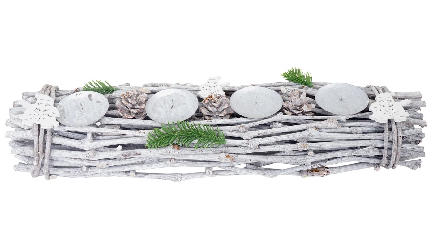 HWC Adventskranz länglich Holz Kerzen weiß - Mit Kerzen, weiß 3 HWC Adventskranz länglich Holz Kerzen weiß - Mit Kerzen, weiß