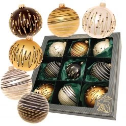 Krebs Glas Lauscha Elfenbein/Schwarz/Gold 8cm Glaskugeln