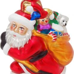 Krebs Glas Lauscha 10cm Weihnachtsmann mit Geschenksack