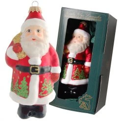 Krebs Glas Lauscha Rot/Weiß 14cm Santa mit Bäumen aus Glas