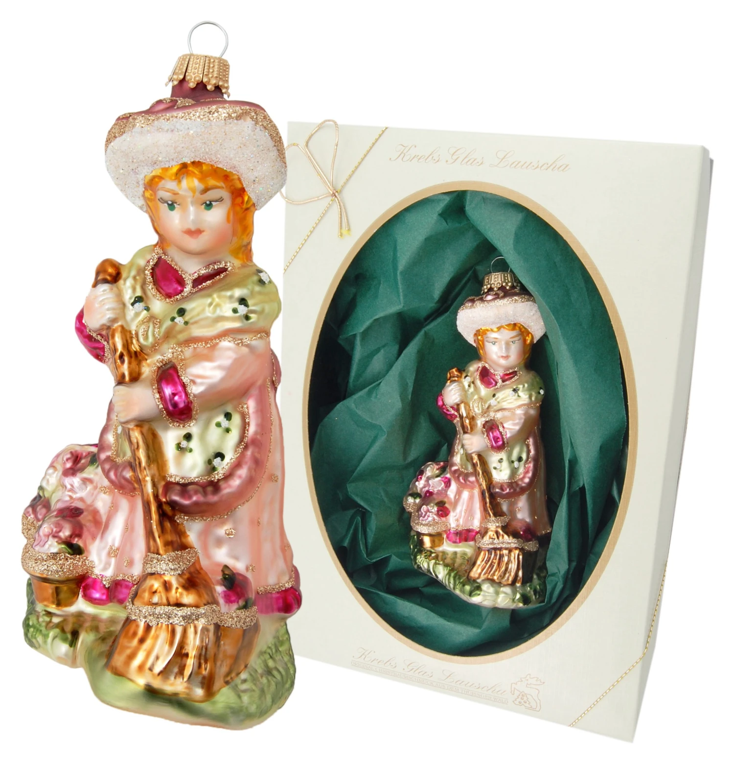 Krebs Glas Lauscha 13cm Biedermeier, Mädchen mit Besen 13cm 3 Krebs Glas Lauscha 13cm Biedermeier, Mädchen mit Besen 13cm