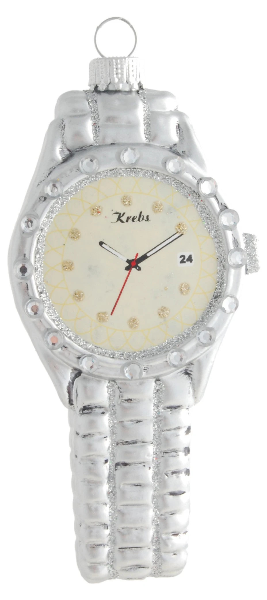 Krebs Glas Lauscha Herrenuhr in Silber 10,5cm aus Glas 3 Krebs Glas Lauscha Herrenuhr in Silber 10,5cm aus Glas