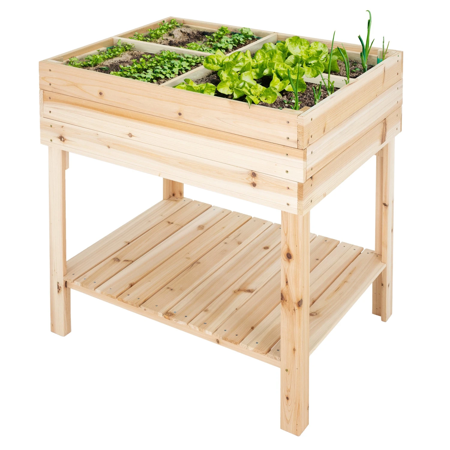 ECD Germany Hochbeet mit Ablage 80x60x80 cm Natur 3 ECD Germany Hochbeet mit Ablage 80x60x80 cm Natur