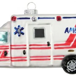 Krebs Glas Lauscha Weiß/Rot 14cm Krankenwagen Glasornament