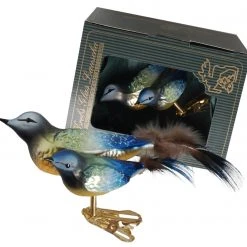 Krebs Glas Lauscha Doppelvögel Meisen 9cm aus Glas