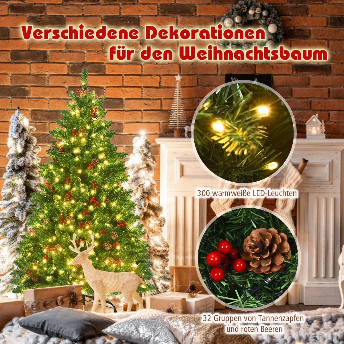 Costway 180cm Künstlicher Halber Weihnachtsbaum 7 Costway 180cm Künstlicher Halber Weihnachtsbaum – Bild 5