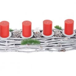 HWC Adventskranz länglich Holz Kerzen rot - Mit Kerzen, rot
