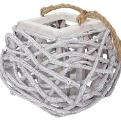 HWC Windlicht 40cm Holz Glaseinsatz - Standard