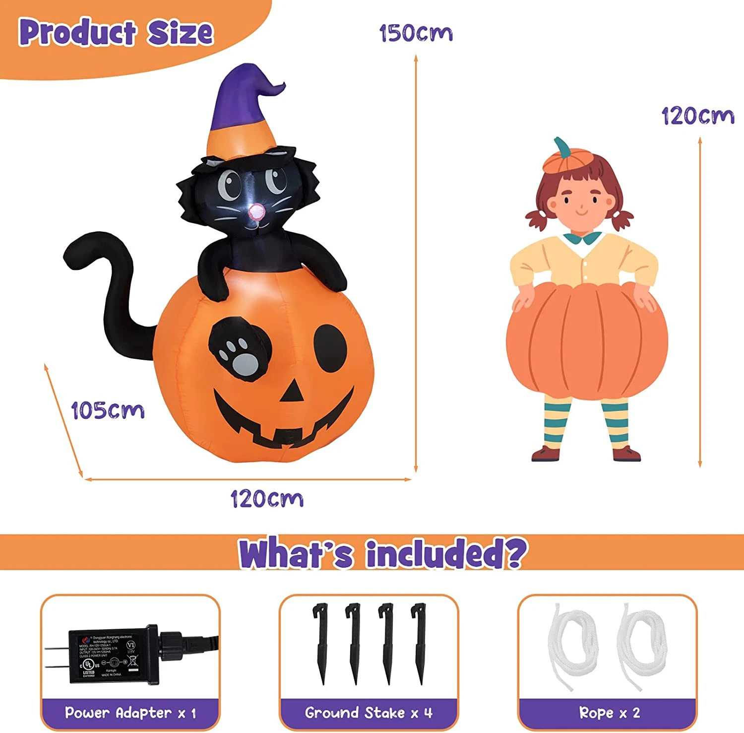 Costway 150 cm Aufblasbarer Halloween-Kürbis 7 Costway 150 cm Aufblasbarer Halloween-Kürbis – Bild 5