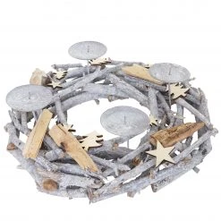 HWC Adventskranz rund Holz ohne Kerzen