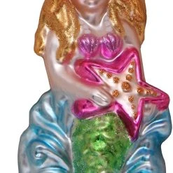 Krebs Glas Lauscha Meerjungfrau mit Seestern 14cm aus Glas