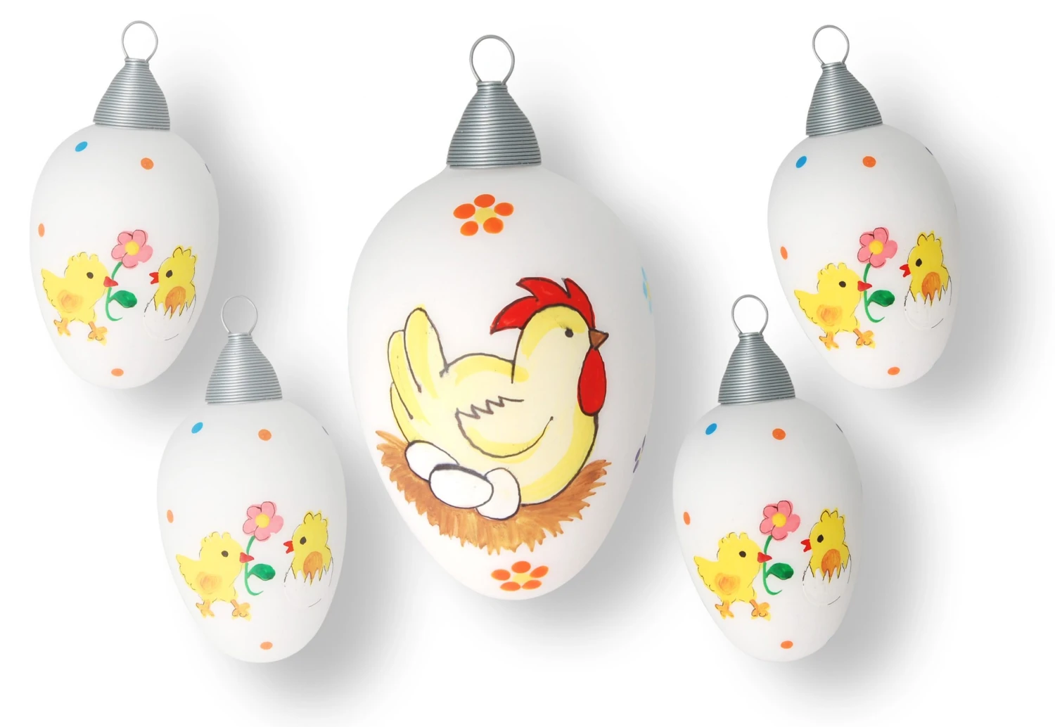 Krebs Glas Lauscha Ostereier weiß mit Henne und Küken 3 Krebs Glas Lauscha Ostereier weiß mit Henne und Küken