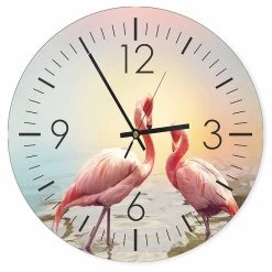 LegendArte Wanduhr - Rosa Flamingos
