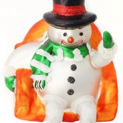 Krebs Glas Lauscha 14cm Schneemann im Sessellift