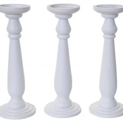 HWC Kerzenständer T360 (3er-Set) - Reinweiß - Höhe: 36 cm