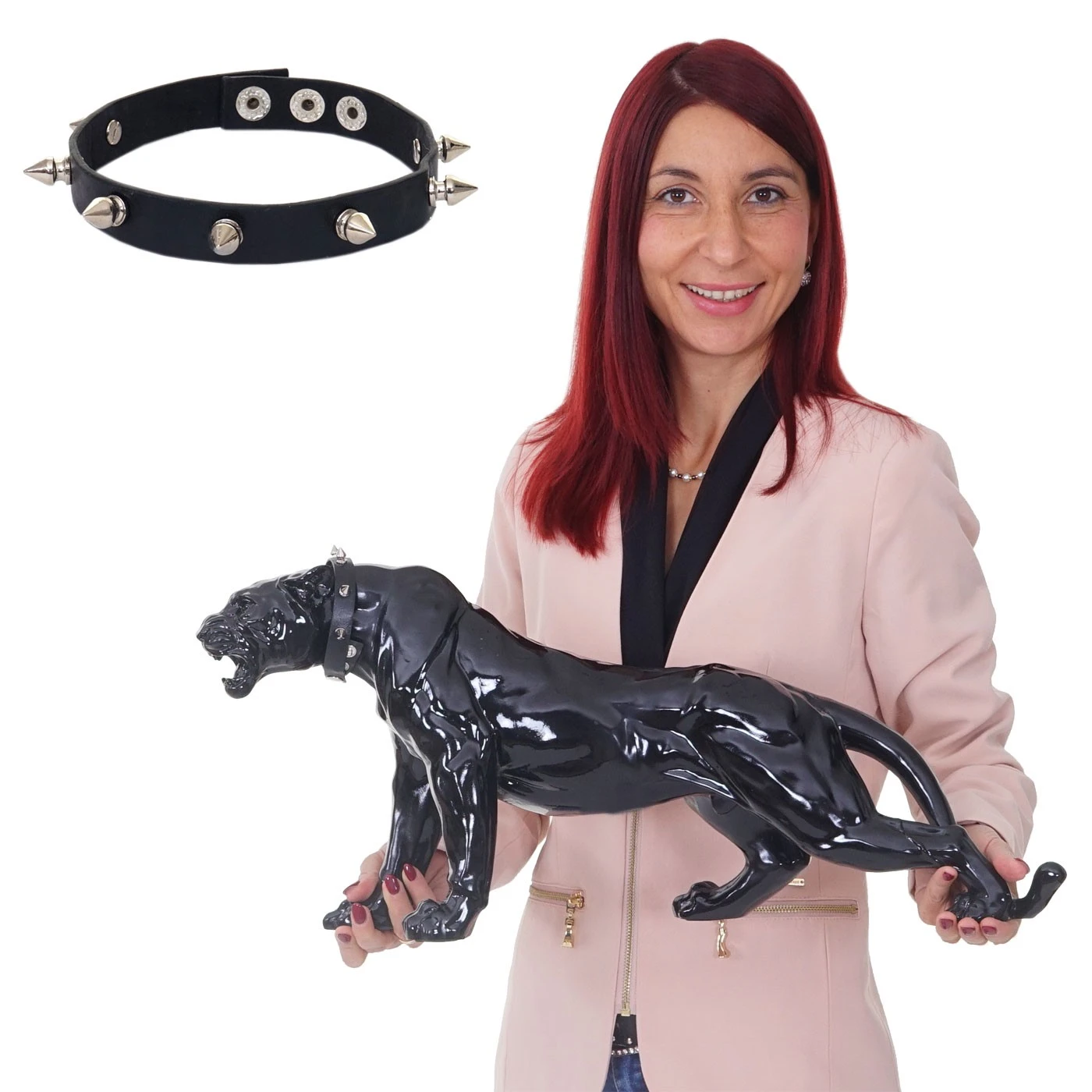 HWC Deko Figur Leopard mit Halsband - Hochglanz Schwarz 4 HWC Deko Figur Leopard mit Halsband - Hochglanz Schwarz – Bild 2