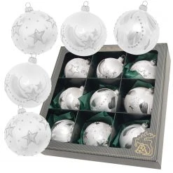 Krebs Glas Lauscha Weiß-Eislack 8cm Glaskugeln drei Dekore