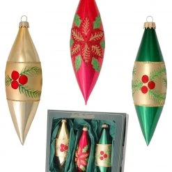 Krebs Glas Lauscha Rot, Gold, Grün 15cm Olivenform aus Glas