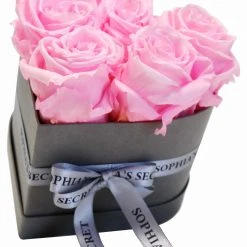 Flowforia Rosenbox Herz grau rosa Rose 12 cm