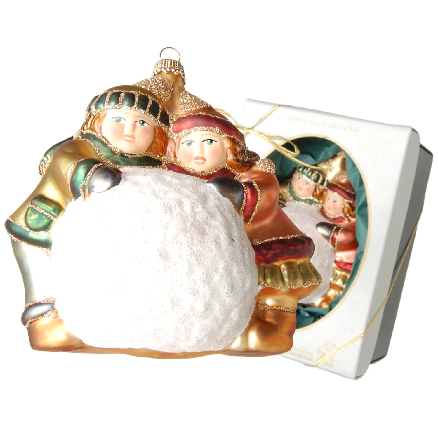 Krebs Glas Lauscha 11cm Emma & Emilio mit Schneeball 3 Krebs Glas Lauscha 11cm Emma & Emilio mit Schneeball