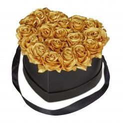 Relaxdays Schwarze Rosenbox mit 18 goldenen Rosen