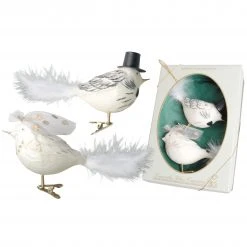Krebs Glas Lauscha Weiß 15cm Vogel Brautpaar auf Clip