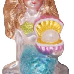 Krebs Glas Lauscha Meerjungfrau mit Austern und Perle 13cm