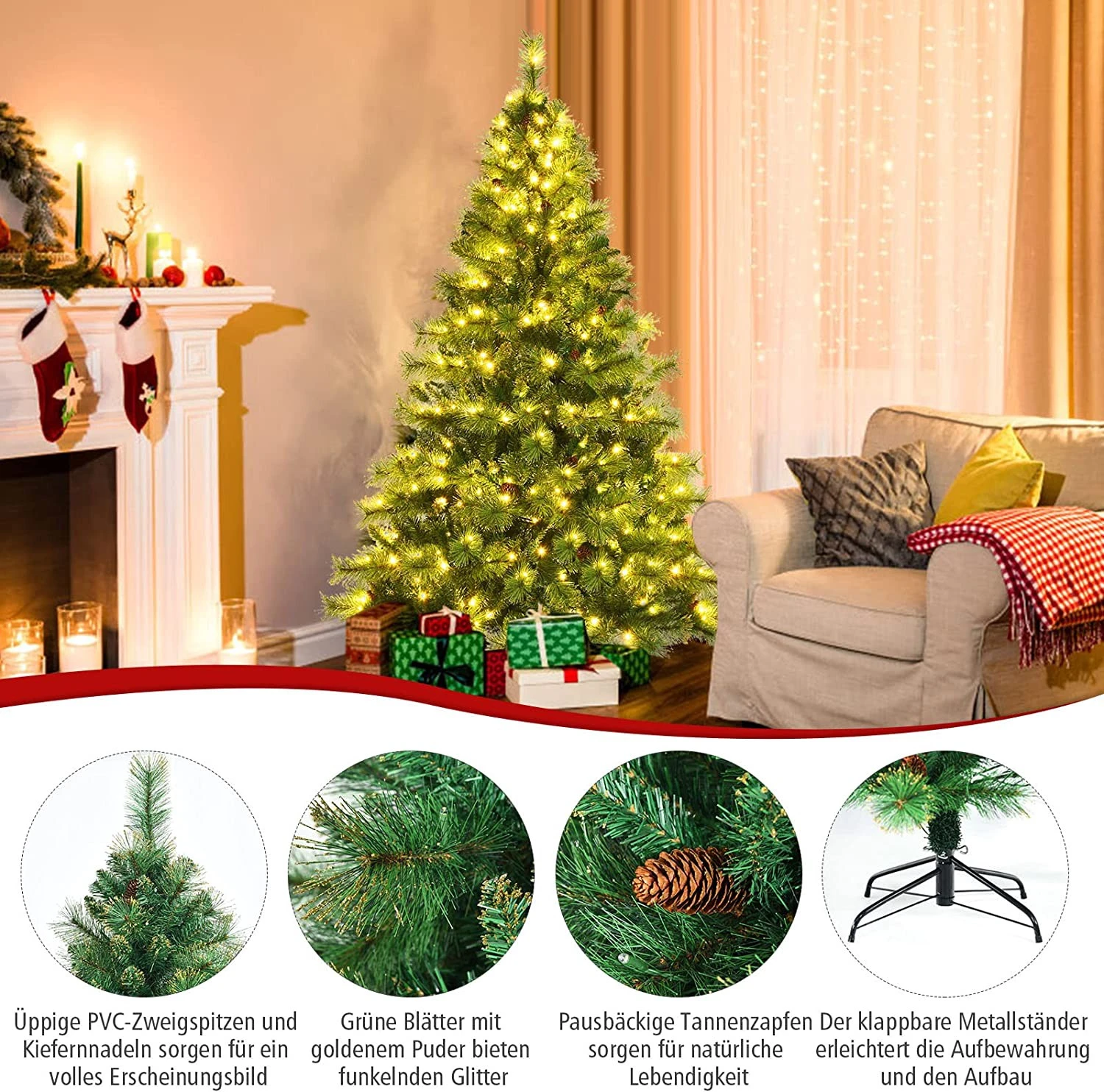 Costway 180cm LED Künstlicher Weihnachtsbaum 5 Costway 180cm LED Künstlicher Weihnachtsbaum – Bild 3