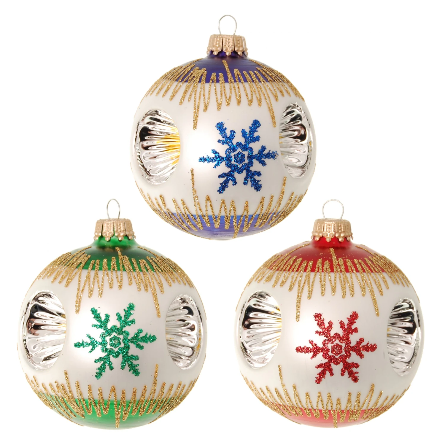 Krebs Glas Lauscha 8cm Glaskugeln mit Schneestern 3 Krebs Glas Lauscha 8cm Glaskugeln mit Schneestern