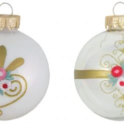 Krebs Glas Lauscha 6cm Glaskugel mit gestickter Rose