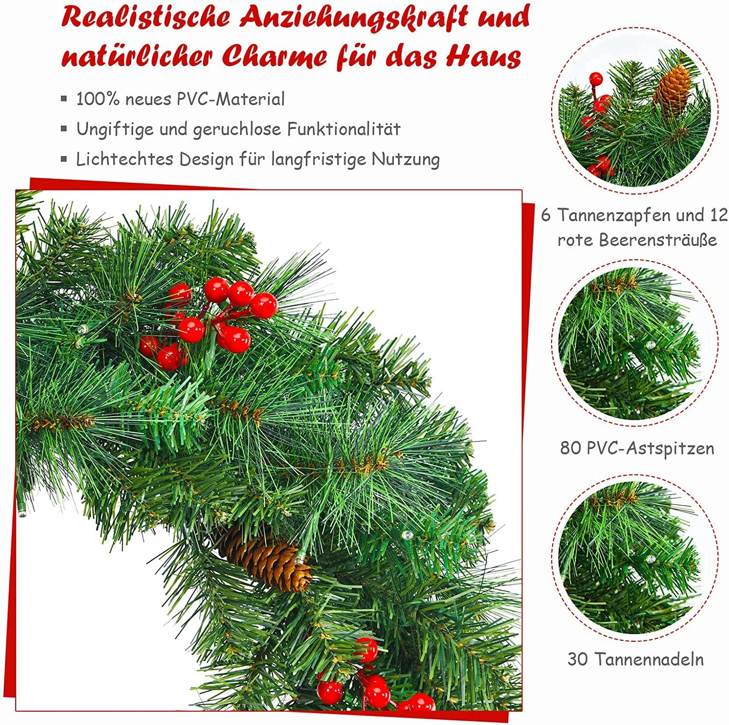 Costway 60cm künstlicher Weihnachtskranz LED 7 Costway 60cm künstlicher Weihnachtskranz LED – Bild 5