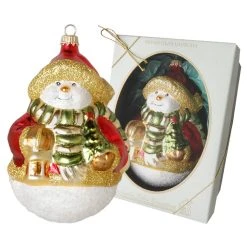 Krebs Glas Lauscha 12cm Schneemann mit Schal und Baum