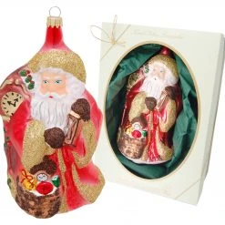 Krebs Glas Lauscha 18cm Weihnachtsmann mit Uhr aus Glas,