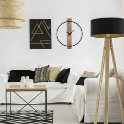 WOMO-DESIGN Wanduhr rund Ø 76cm, schwarz/Natur - 64 x 76 cm -Günstiges Deko Geschäft e9f05ca621384136ae5079b02b164abf