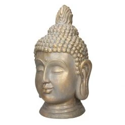 ECD Germany Buddha Kopf Figur 42x38x745 cm bronze - Bronze - 38 x 75 x 42 cm